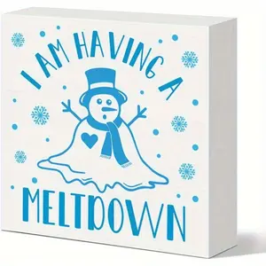 Hello Winter Desk Decor, Christmas Holiday Xmas Decoration Winter Home Kitchen Living Room Table Decor, Christmas Snowman Decor Wooden Box Sign, I'm Having A Meltdown 5x5 inch