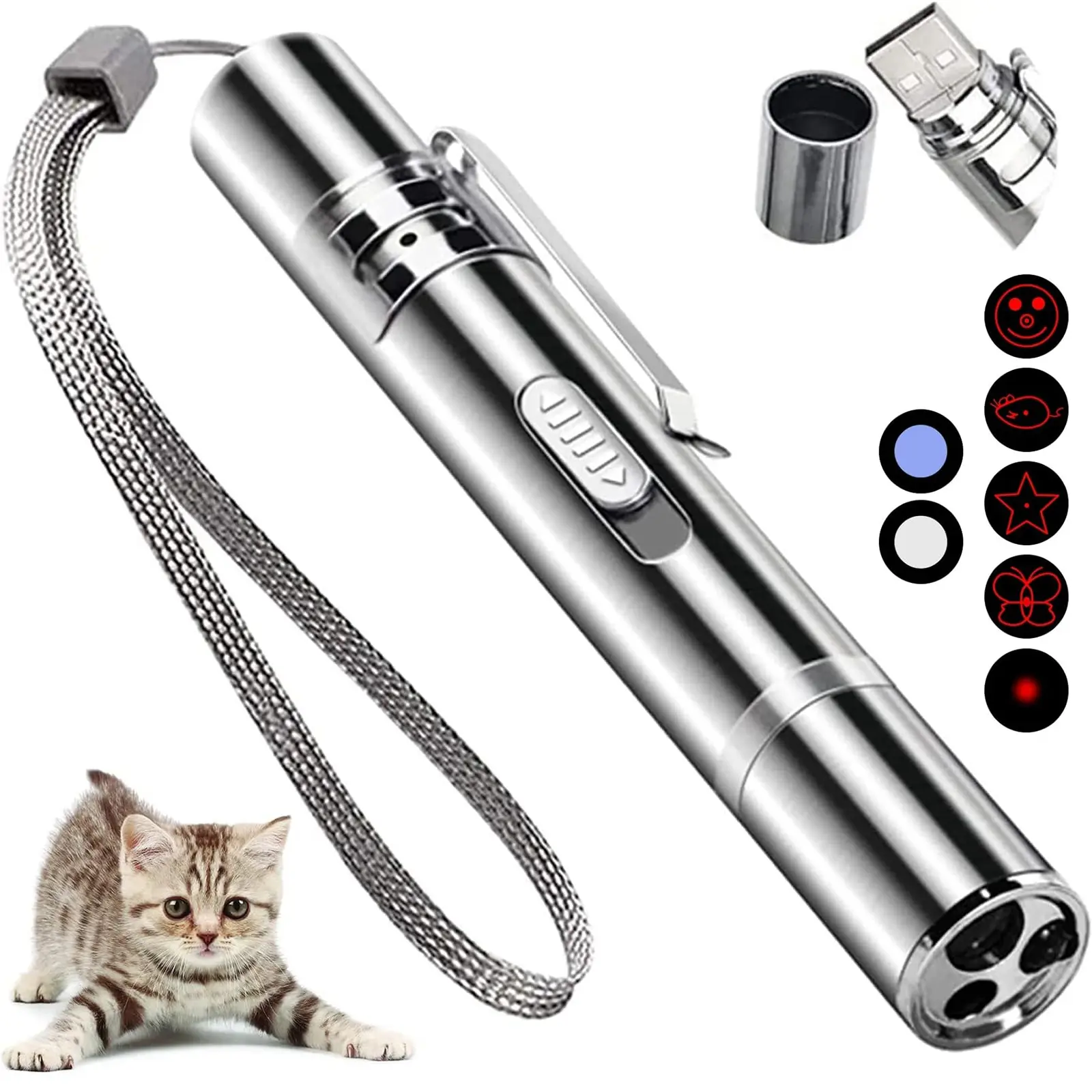 Pet Multi-Functional Laser Cat Toy, Dot Chasing Light, Interactive LED Pet Toy, USB Rechargeable, 5 Adjustable Modes, Indoor Use, Laser Pointer