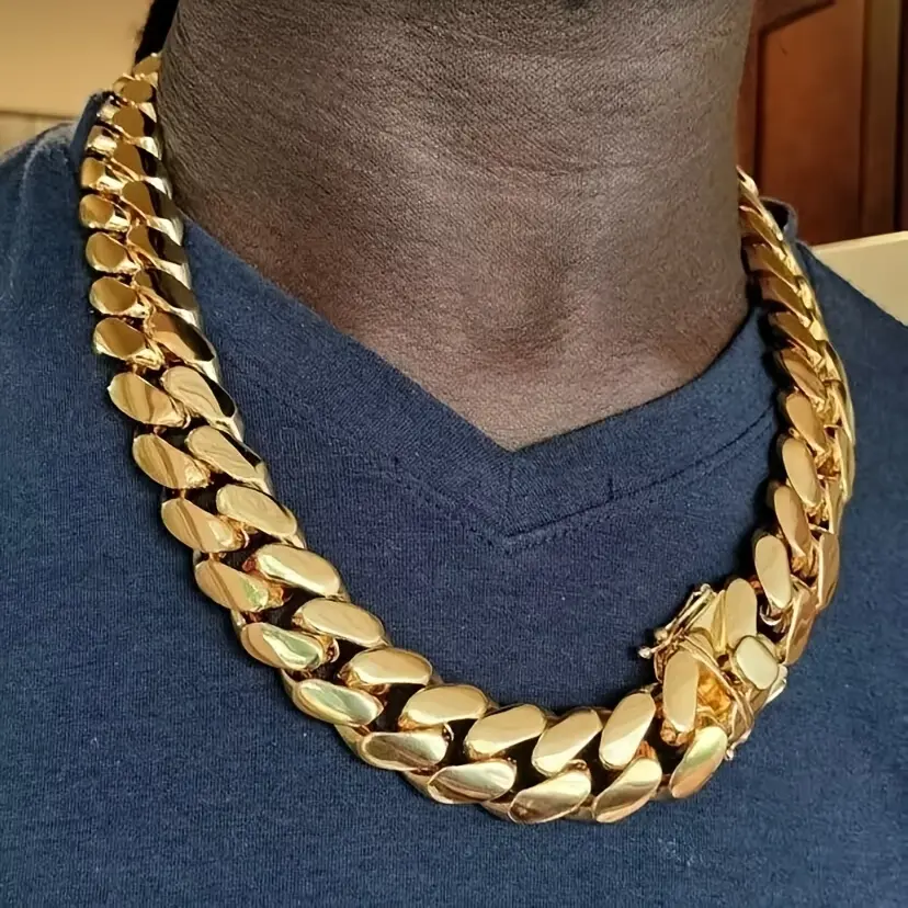 1pcs Thick 14K Gold Plated Hip Hop Jewelry Stainless Steel 20mm Cuban Link Chains For Men New Faucet Buckle Springtok safety chunkyjewelry necklace Cubanlink Cuban Link Design