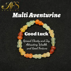 AFS Jewelry Lucky Gourd Bracelet, Natural Gemstone Beads (Green Aventurine for Wealth, Orange Aventurine for Joy, White Gold Silk Stone for Purity), Adjustable Stretch Bracelet for Good Fortune Gift