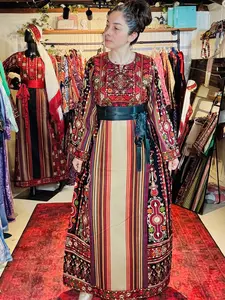 Authentic Majdalawi Thobe Traditional Color with Fallahi Tatreez Women's Palestinian Dress Embroidery Garment