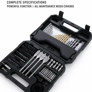 DIY-100PCS Drill Bit & Screwdriver Bit Set①, Titanium HSS Drill Bits with Hole Saws, Nut Drivers & Carrying Case for Wood, Metal & DIY Repairs Shank Step Bits