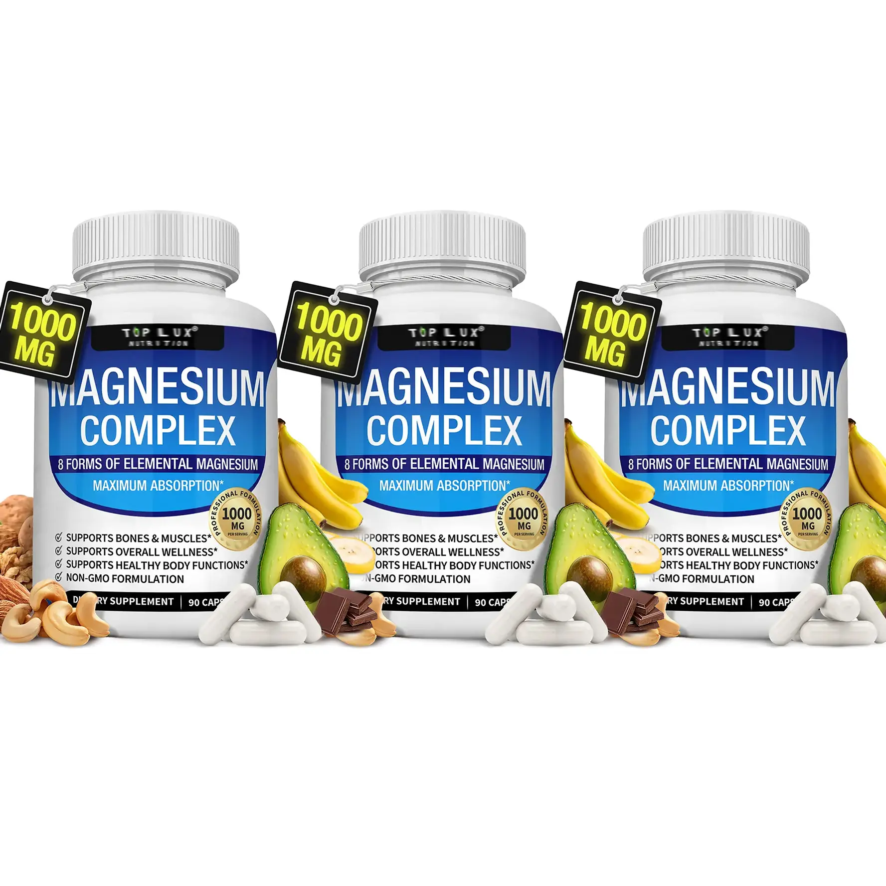Toplux Magnesium Complex 8 Essential Magnesium Supplement Vitamin Dietary Fitness Edible Mineral Bathroom