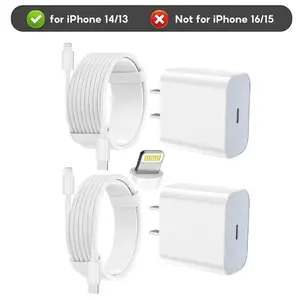 20W Super Fast Charging USB-C Wall Charger (2-Pack) paired with 6-Foot USB-C to Lightning Cables (2-Pack)—Compatible with iPhone 14/13/12/11/Pro/Pro Max/Mini/Xs Max/XR/X and iPad Series Devices