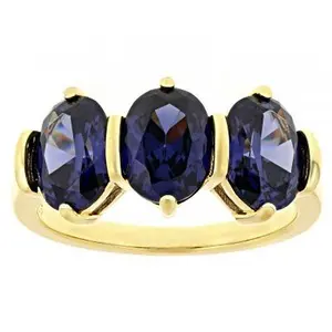 JTV Blue Cubic Zirconia 18k Yellow Gold Over Sterling Silver Ring 5.18ctw
