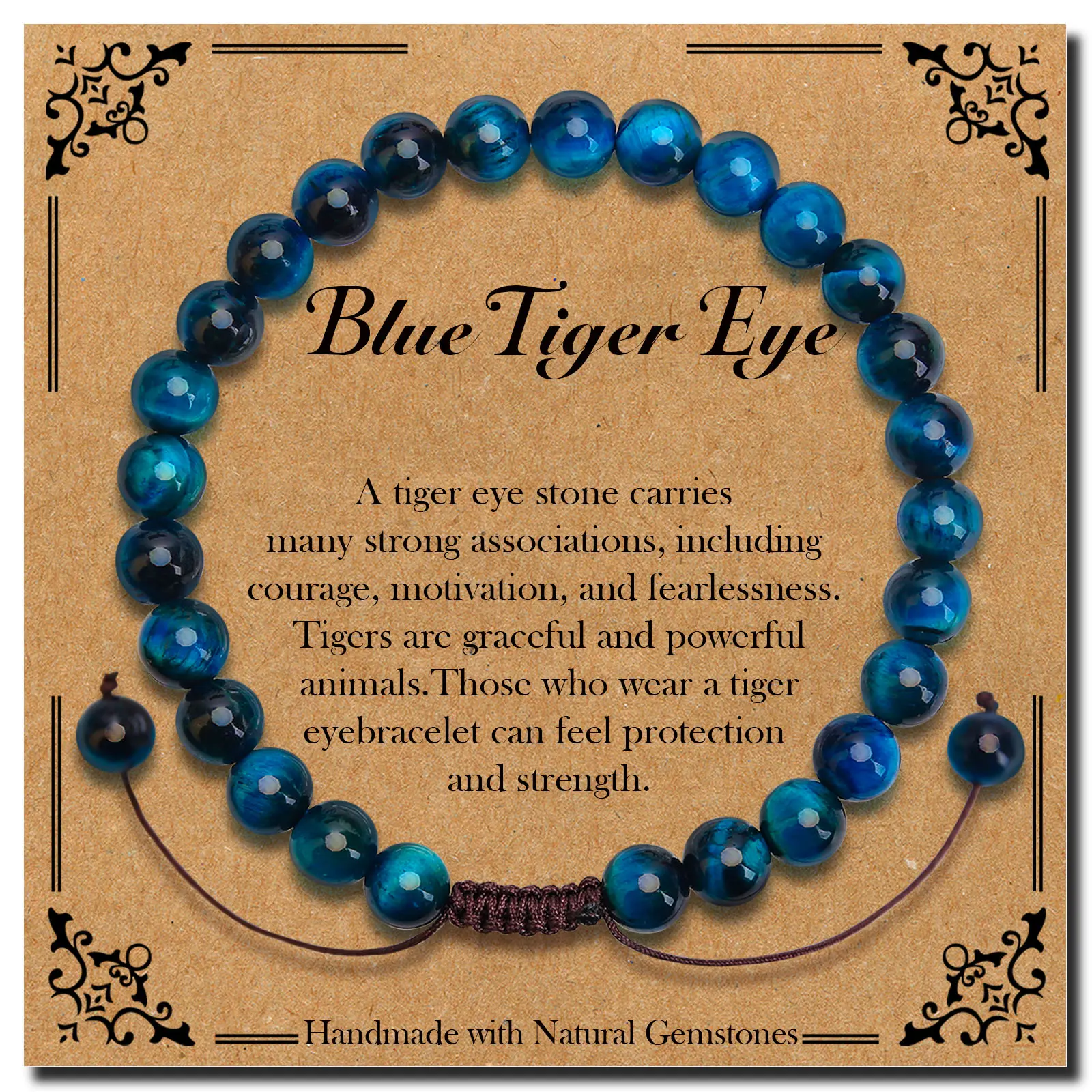 Unisex Braided Genuine Blue Tiger Eye Bracelet - Handcrafted Natural Gemstone with Courage Stone Healing Energy, Men's Accessories, Jewelry for Women, Bracelet Jewelry, Inspirational Gift with Card