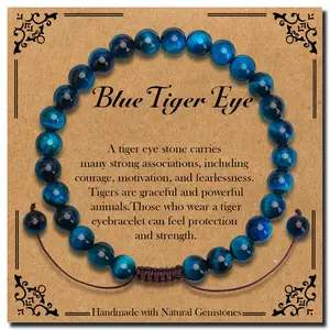 Braided Genuine Blue Tiger Eye - Stone of Courage - Bracelet, Elegant Handcrafted Natural Gemstone Crystal Bracelet Healing Power Energy Inspirational Gifts with Card for Unisex beaded  bracelets🌸