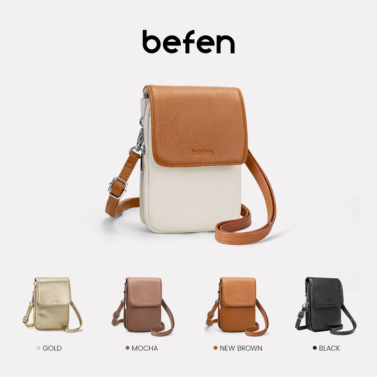 BEFEN Elegant Genuine Leather Small Women's Crossbody Bag - RFID Blocking Card Slots, Cell Phone Carrying Purse Shoulder crossbody bags for women crossbody bag crossbody bag for women purse shoulder bag shoulder bag