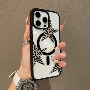 Trendy Magnetic Case for iPhone11/12/13/14/15/16/17 pro max plus  Leopard print stars pattern MagSafe Ready, Ultra Thin & Shockproof| Cute Pick for Girls iPhone case