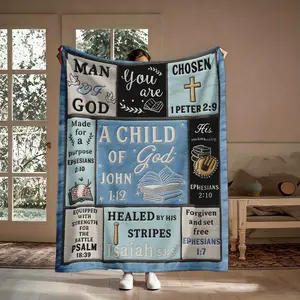 Christian Gift For Men Blanket, Man Of God Chosen Forgiven Child Of God Bible Verse Flannel Throw, Soft Cozy Warm Nap Blanket for Bedroom Living Room Man Cave, Religious Inspirational Gift for Him Husband Brother, Christmas Birthday Father's Day Present