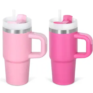 20oz Stainless Steel Double Wall Vac. Insulated Tumbler with Handle & Straw for Kids, Plain Surface, Leak-Proof Travel Ready Drinkware, Keeps Drinks Cold/Hot/Iced, Great Children's Gift