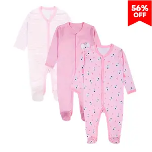 JY.COZY FOR BABY Baby Footed Pajamas  - 3 Pcs Girls Boys Footie Sleeper Newborn, Button Pajamas, Newborn Baby Girl Clothes, suitable for baby boys and girls aged 0-12 months Pink Sleepwear Set Floral Print Sleepwear