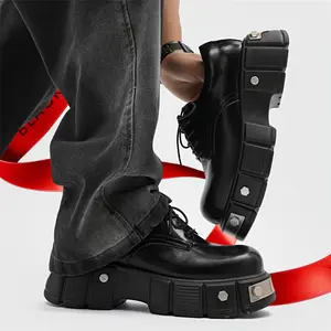 Rivet decoration Men's Solid Color High-Top Platform Derby Boots, Comfortable and Non-Slip Durable Rubber Sole Microfiber Upper Dress Shoes, Men's Casual Shoes