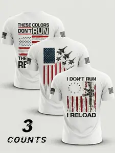 [PRO PATRIOT] Men's 3-Pack Distressed Flag Graphic T-Shirts | Tactical "Reload" & "Don't Run" Slogans | Cotton Blend US Pride Short Sleeve Tees For Gun Lovers, Veterans & Patriots | Aov-Boosting Bundle | Summer Must-Have