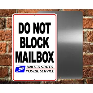 Aluminum Warning Sign Rectangle Design Do Not Block Mailbox USPS No Parking Durable Outdoor Yard Driveway Decor Metal Sign