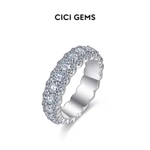 CICI GEMS Full Moissanite Eternity Band for Unisex Men & Women D VVS1 Iced Ring 18K White Gold Plated Lab-Created Hypoallergenic HipHop Rapper Promise Anniversary Birthday Gift Fine Jewelry