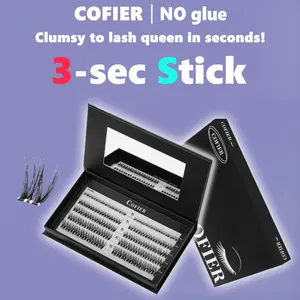 Cofier No Glue DIY Lash Kit lash lift kit at home Press on Lash Self-Adhesive Eyelash Kit Individual Lashes Beginner Friendly with Tweezers 80/90/120 Pcs Cosmetic Makeup bottom lash clusters