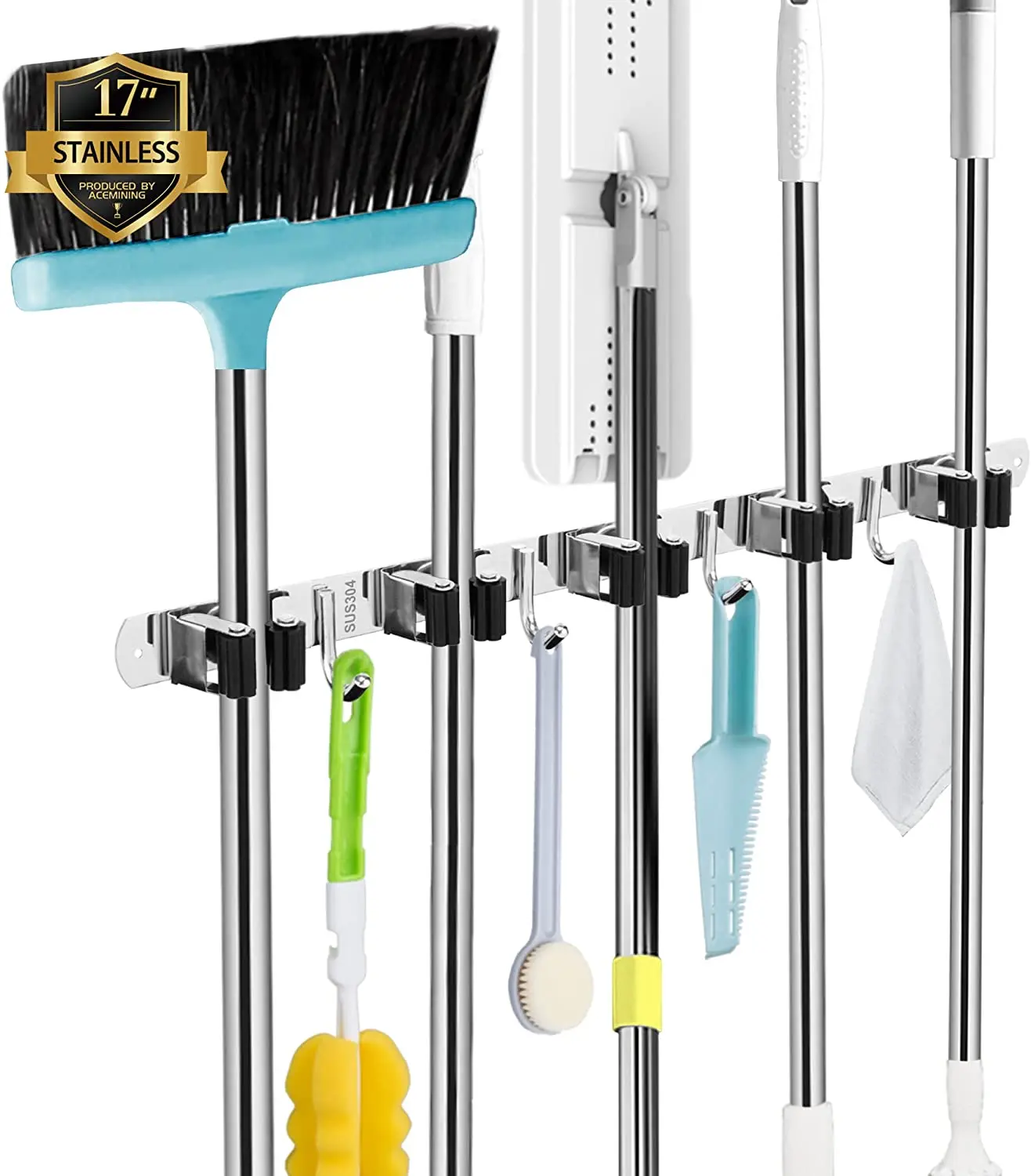 Broom Holder Wall Mount, 5 Racks 4 Hooks Heavy Duty Mop Organizer No Brand