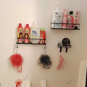 YASONIC  Shower Caddy, 5 Pack Black bathroom accessories, wall organizer, No Drill Bathroom Shower Organizers With Removable Hooks, Rust Proof Shower Shelves For Inside Shower, free wall mountshower organizer