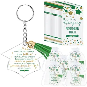 24 Sets 2026 Graduation Keychain Gifts Bulk Acrylic Keychain with Inspirational Card for University High School Graduates Perfect Master Alumni Party Favors Souvenirs