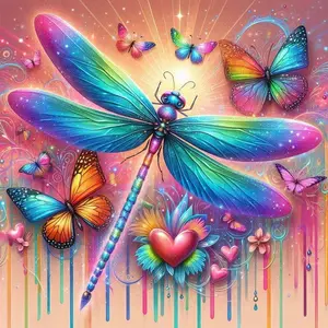 5D DIY Full Drill Round Diamond Painting - Diamond Art Kit Dragonfly Butterfly Heart Mosaic, Canvas DIY Decorative Painting, Home Wall Decor, Perfect for Halloween and Christmas, Independence Day, Birthdays, and Anniversary Gifts, Diamond Painting Kits