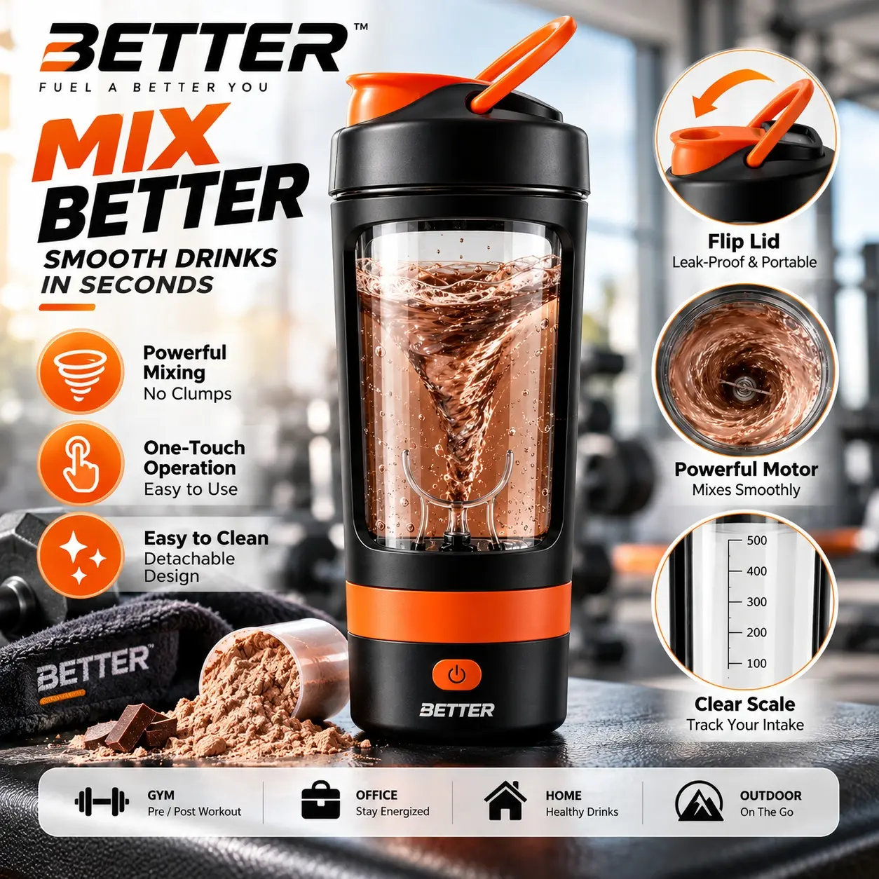 Electric Protein Shaker Bottle, USB Rechargeable Automatic Mixer Cup for Protein Powder, Shakes, Smoothies, Meal Replacements, Tritan BPA Free, Leak Proof, Portable Blender for Home Gym Fitness, Gift Cup, Large Capacity with Measurement Marks.