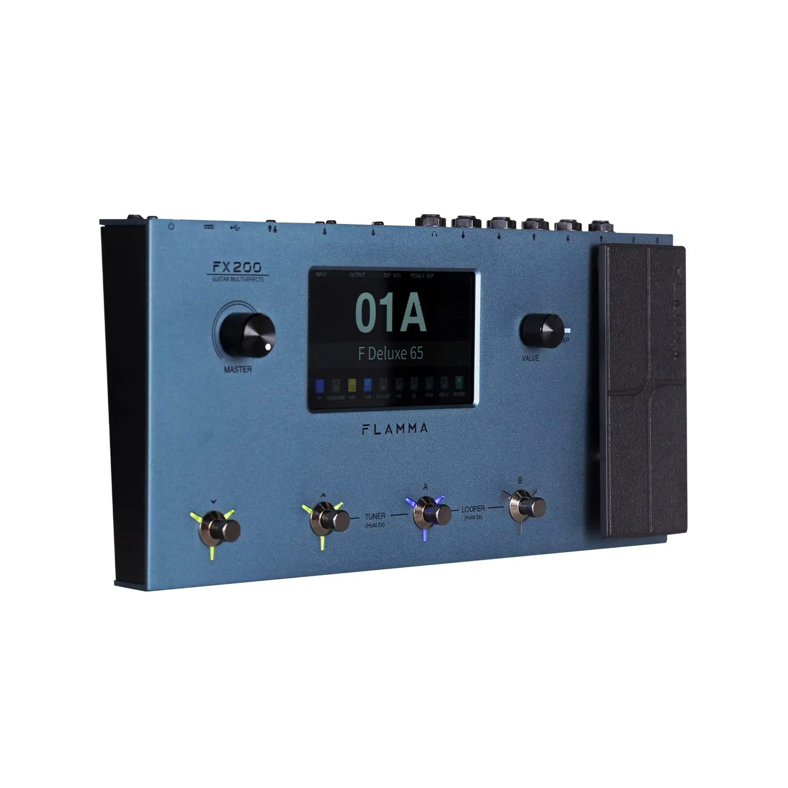 FLAMMA FX200 Multi-Effects Guitar Processor for Audio Recording Enthusiasts, 5” LCD Touch Screen, Programmable MIDI Port, Extensive I/O Support, Module Order Changing, 58 Preamp Models, 30 Cabinet Simulations