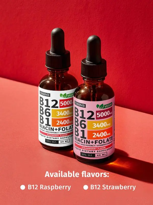 (2-PACK) Vitamin B12 Liquid Supplement Drops with B6, B1, Niacin & Folate - Edible Support for Energy, Brain & Heart, Non-GMO & Gluten-Free, 4 Fl Oz Fitness Dietary