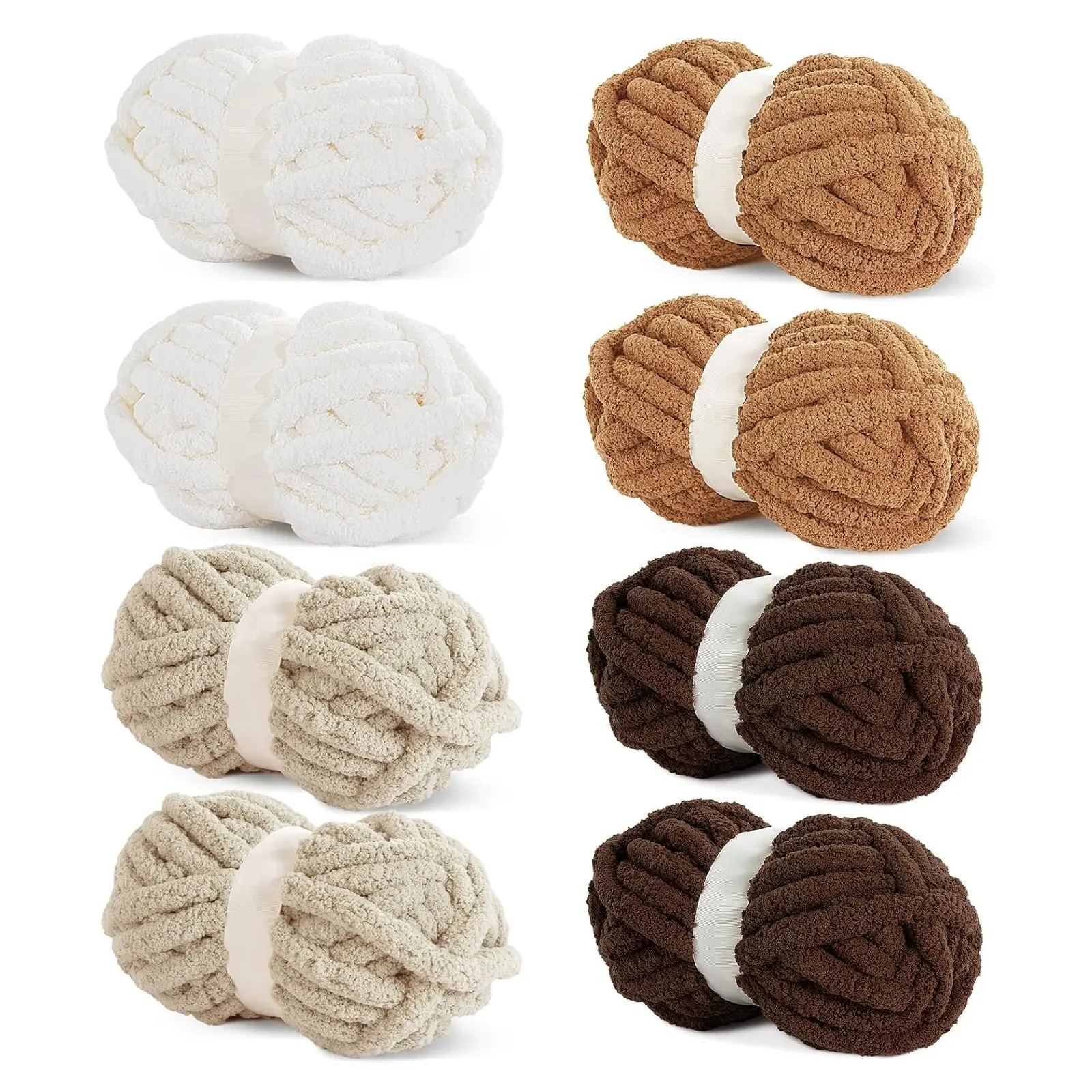 Hombys 8 Jumbo Pack Chunky Chenille Yarn for Crocheting & Knitting, Super Bulky Thick Fluffy Yarn，Suitable for DIY crafting(27yds Each, 8 oz) -- crochet hook knit stocking plush