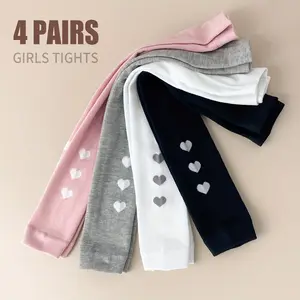 [Pastel Girls' Toddler Leggings] 4 Pairs Pastel Girls' Toddler Leggings - Nine-point Skinny Pants with Heart Patterns, Moderate Thickness Tights for Everyday & Formal Outfits, Easy-to-Wear Over Skirts Dresses - Ideal for Girls Ages 1-5 Years Old, Toddler