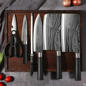 6pcs Damascus Laser Knife Set Stainless Steel Sharp Scissors, Sharpening Rods, Precision Cutting Kitchen Tools for Cooking & Baking