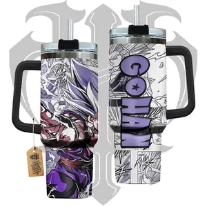G0han DragonBall 40oz Anime Tumbler With Handle & Straw, 40oz  Stainless Steel Handle Tumbler Double-Wall Vacuum Insulated Cups, Anime-Inspired Washable Travel Mug with Lid, Otaku Gift, Personal, Custom Tumbler