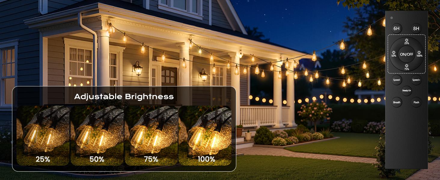 Brightown 52FT Solar String Lights Outdoor Waterproof, Patio Lights with Remote and 15+1 LED Shatterproof Bulbs, Dimmable & Timable, 3 Light Modes, Solar Lights Outdoor for Yard Garden Camping Party Brightown 52FT Solar String Lights Outdoor Waterproof, Patio Lights with Remote and 15+1 LED Shatterproof Bulbs, Dimmable & Timable, 3 Light Modes, Solar Lights Outdoor for Yard Garden Camping Party
