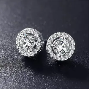 Elegant Halo Diamond Look Studs, 925 Silver Hypoallergenic Earrings, Classic Style for All Occasions
