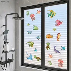 2D Flat 30×60cm Cartoon Colorful Sea Creatures Static Window Clings for Kids Bedroom Glass Decor