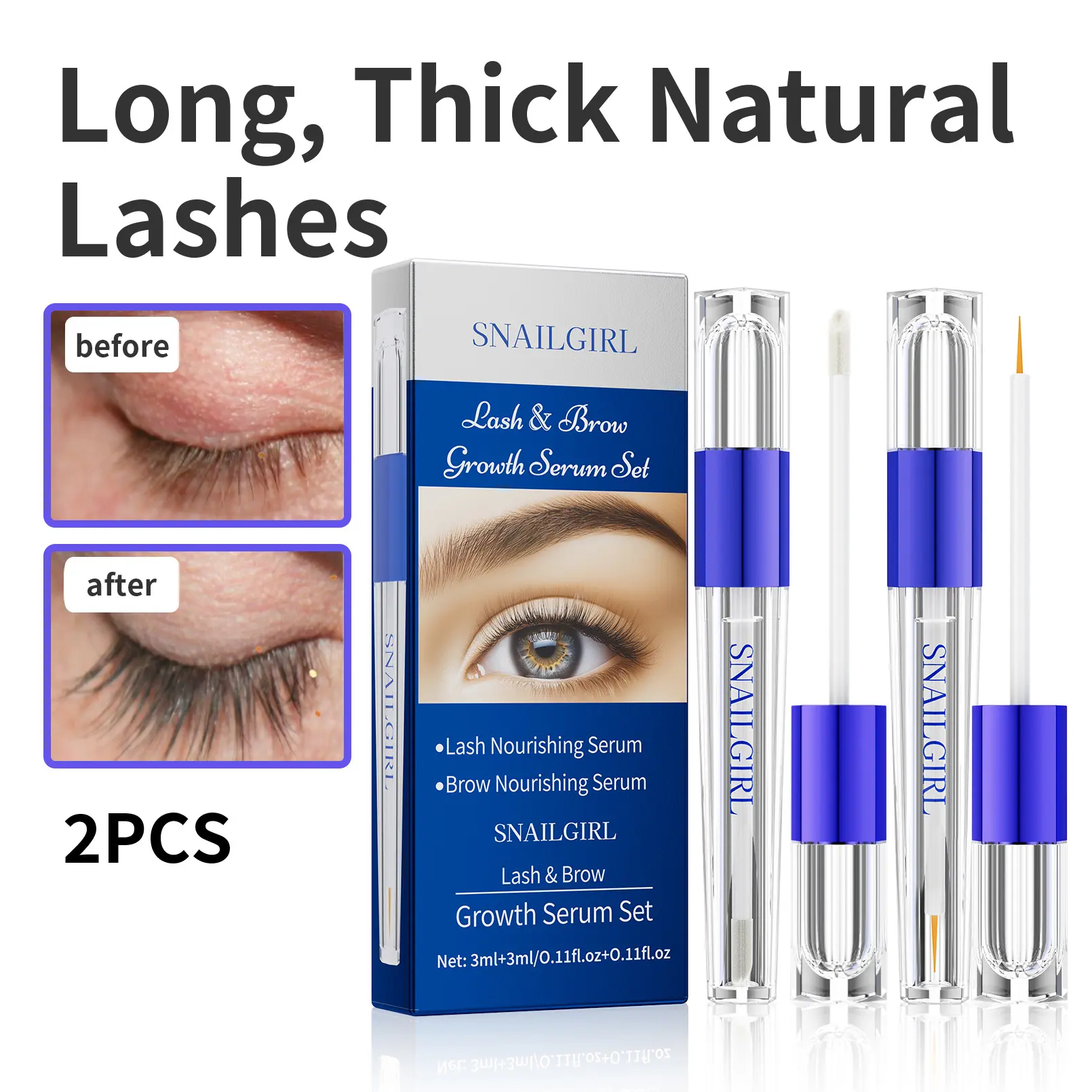 SNAILGIRL Eyelash + Eyebrow Liquid Duo Set – Eyelash Liquid for Naturally Thick, Long, and Curled Eyelashes