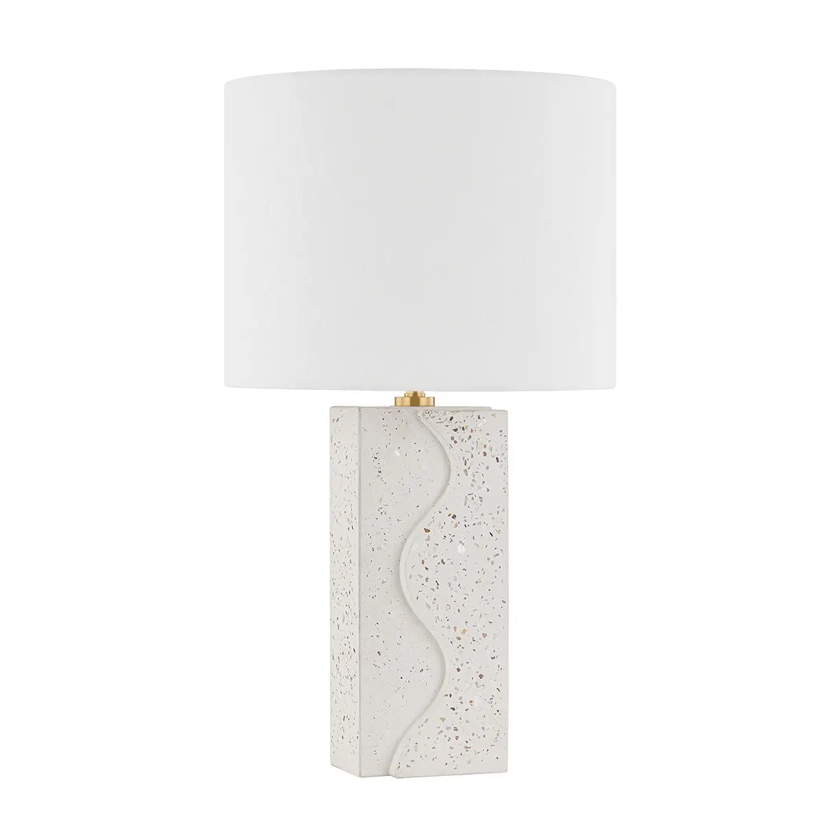 Cort Table Lamp With Terrazzo Base, Aged Brass Hardware, And White Linen Shade
