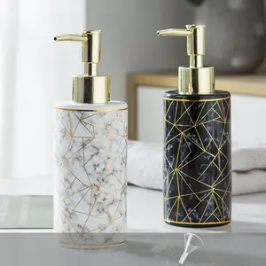 Marble Luxe Hand Soap Dispenser Set, Minimalist Modern Bathroom Accessory with Refillable Bottle
