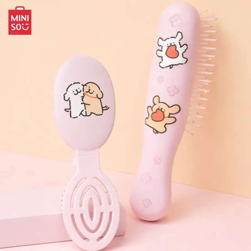 Miniso Maltese Pink Hair Brush  Gentle No-Pull Detangling for Girls Teens & Kids Perfect for Daily Use at Home School Dorm & Travel Adorable Gift