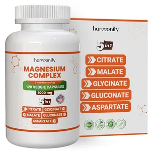 HARMONIFY Magnesium Glycinate Citrate Malate Aspartate Gluconate, 5 in 1 Formula, 120 Purified Veggie Capsule, 1000 mg, Gluten Free, Non-GMO, 60 Days Serving Healthcare Fitness