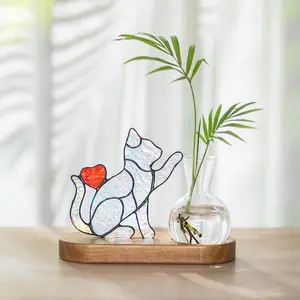 Plant Propagation Stations with Cat Stained Glass:  Suncatcher Hydroponic Glass Terrarium for Home Decor - Funny Vases Gifts for Women Cat Lovers Cat Dads Moms