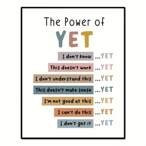 1pc Frameless Quote Prints The Power Of Yet Print, Therapy Office Decor, Poster Students Room Wall Decor, Boho Classroom Growth Mindset Mental Health Poster, Classroom Decor, Unframed 8x10 Inch