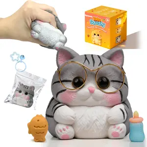 Cat Squishy Toy, Soft TPR Stress Relief Sensory Squeeze Toys, Anxiety Relief Squishy Cat Toy, Fidget Toys for Adults, Calming Sensory Squeeze Toy for Office Desk