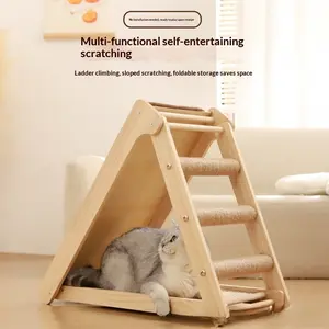 Cat Scratching Pad Cat Tree Integrated Wear-resistant No Fall Solid Wood Climbing Frame Space-saving Toy for Cats Multi-functional Self-entertaining