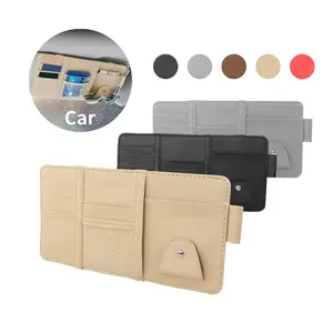 Car Sun Visor Organizer, Car Sun Visor Glasses Holder, Auto Interior Accessories Storage Travel Document Holder with Multi-pocket PU Leather Cards Receipts Pouch