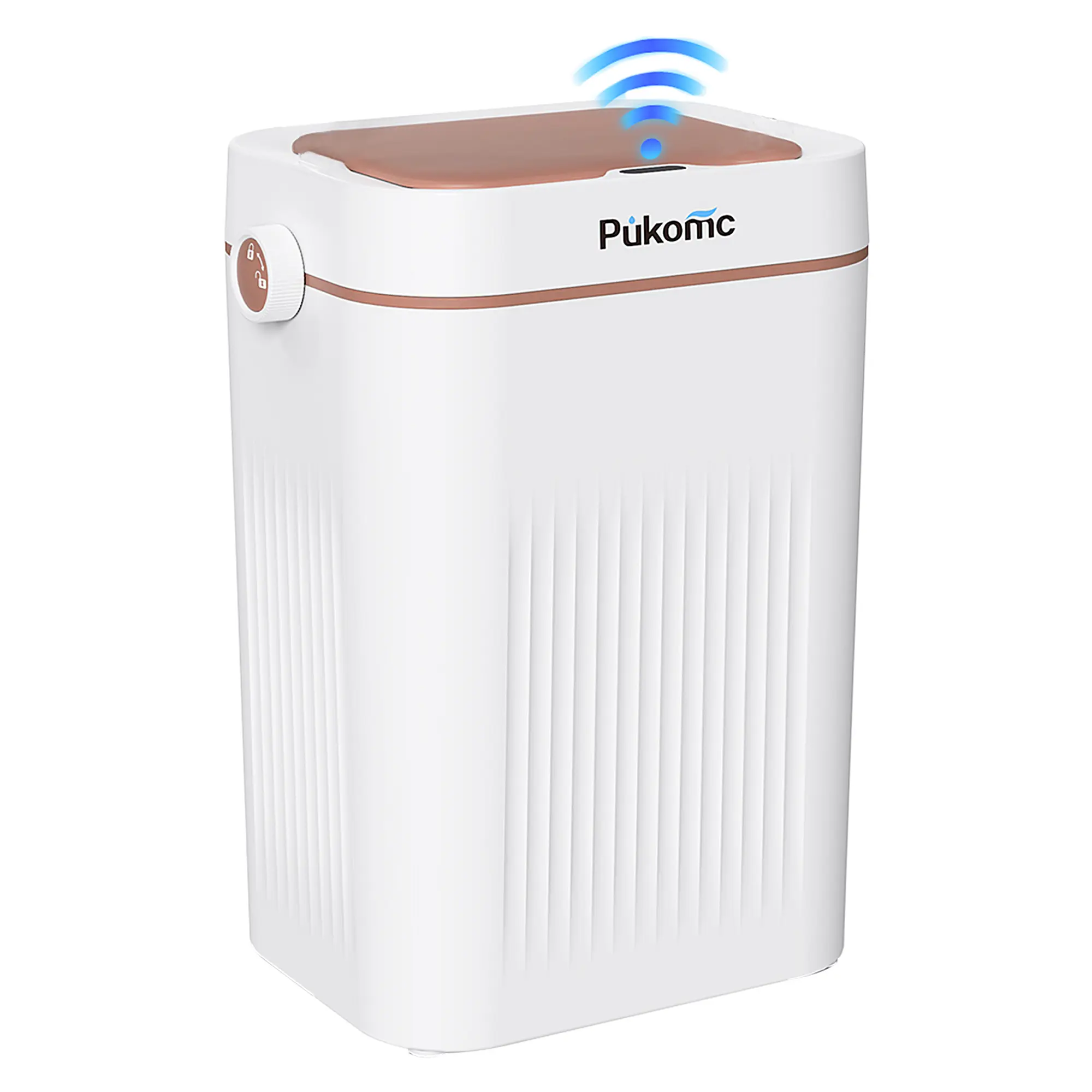 Pukomc 3.2gal Cylindrical Smart Automatic Trash Can - Home Kitchen Auto Waste & Recycling Bin with Knee & Palm Induction, Kick-Activated Auto-Lid, Waterproof Easy Clean HDPE Build, Quiet Close, 360° Rolling Wheels, 3.2gal Less Trips