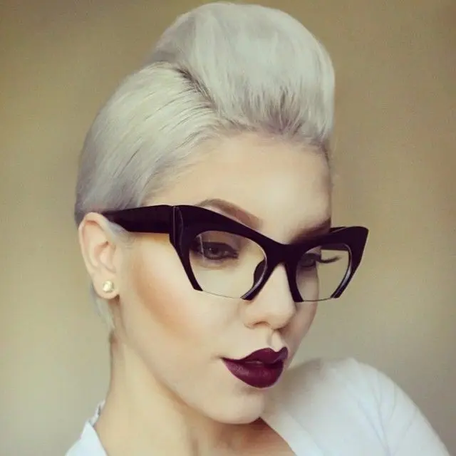 Eyeglasses Cat Eye Demi "Rasoir" Glasses razor cut off lens Shadz GAFAS shaved bottom half frames Trendy Sunglasses
