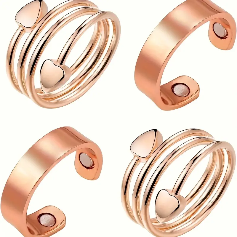 4pcs Copper Rings for Women, Women'S Adjustable Magnetic Copper Rings, Jewelry Gifts for Mother'S Day Valentine'S Day
