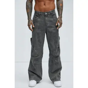 Overdyed Utility Baggy Cargo Pants - Grey