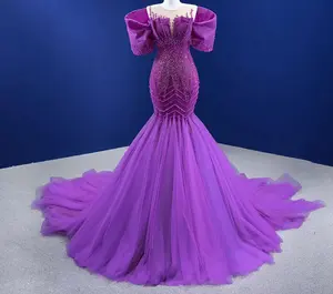 Plum Purple Mermaid Hand Beaded Evening Gown
